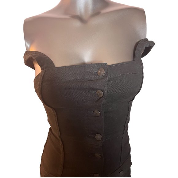 NWOT Divided H&M XXS Black Denim Button Up Short Sheath Dress Stretch & Fitted - Picture 5 of 11